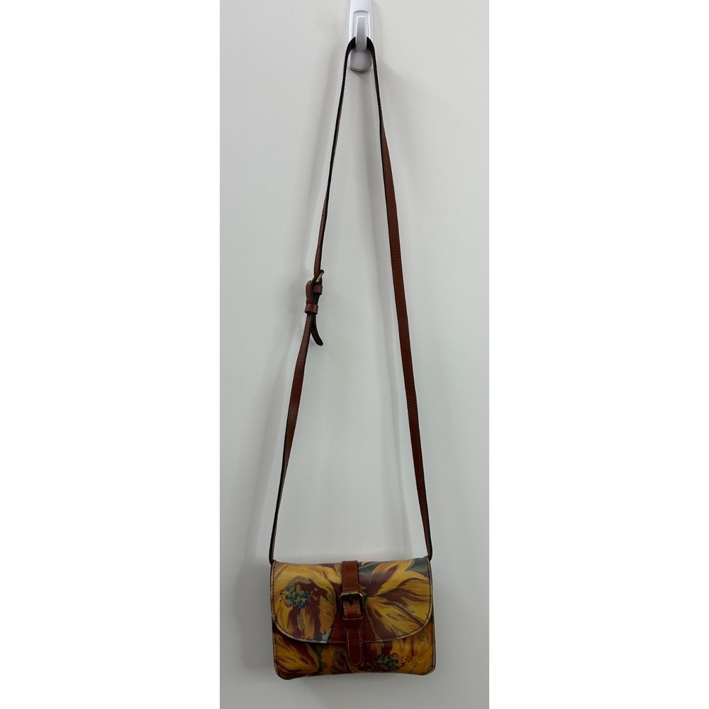 Patricia Nash Torri Crossbody Bag Leather Floral Hand Painted Yellow Tan Multi - Picture 15 of 16